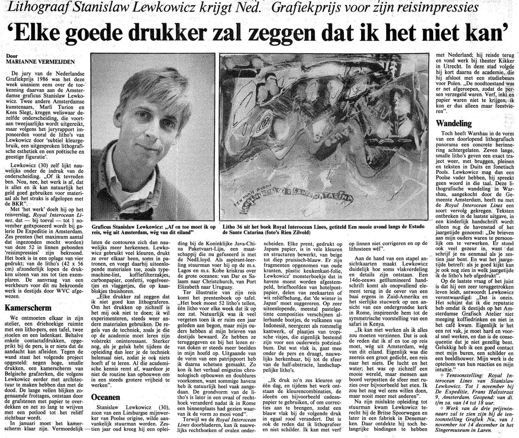 Krant artikel Stanislaw Lewkowicz